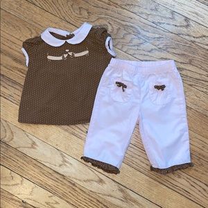 Brown & pink polka dot two-piece short-sleeved set